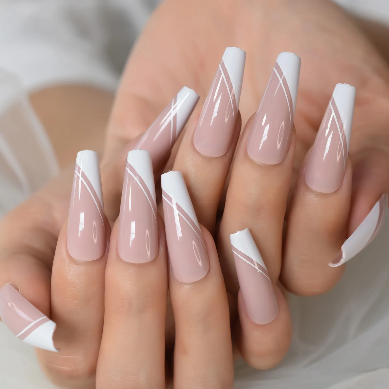 New Products Nude Acrylic White Fake Nail Tips For Party Long Coffin French  Press On Nails - Buy Press On Nails,French Press On Nails,Coffin Press On  Nails Product on 