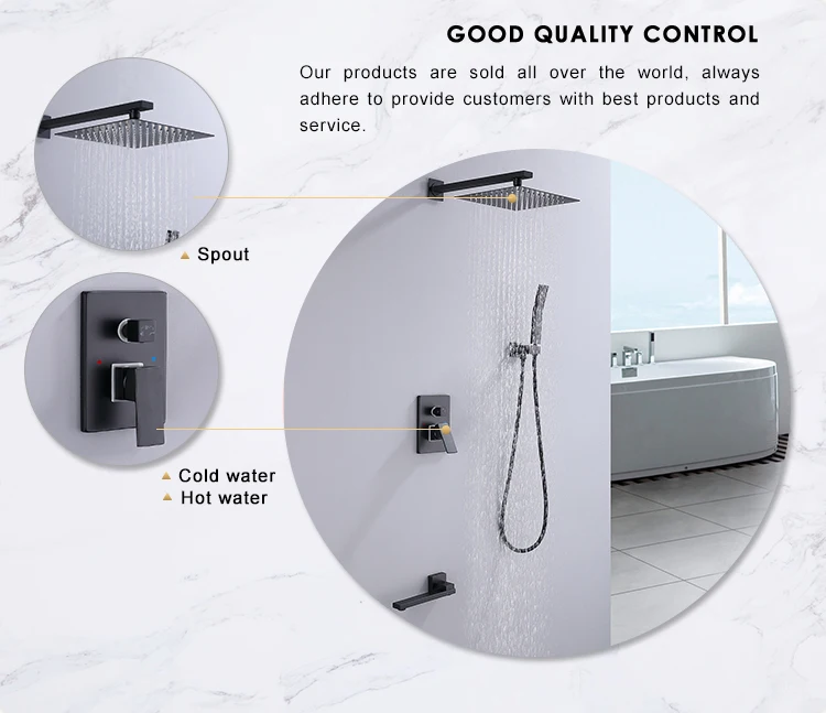 Modern Design Bathroom Shower Mixer Black Concealed Cold Hot Water ...