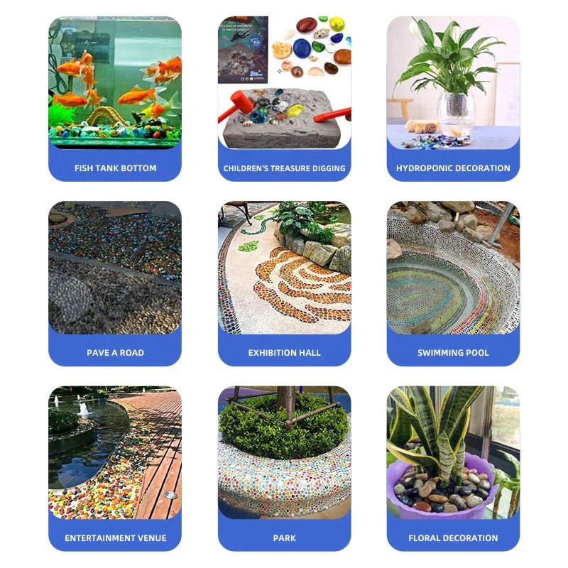 YuHua Stones Polished Round Rolling Colored Pebbles Rain Flower Pebbles Pattern Glass Beads Decorative Garden Culture Landscape