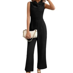 Women's Elegant Jumpsuit 2024 Spring/Summer Europe and America Waist Wrap Casual Commuter Swinging Collar Sleeveless Jumpsuit