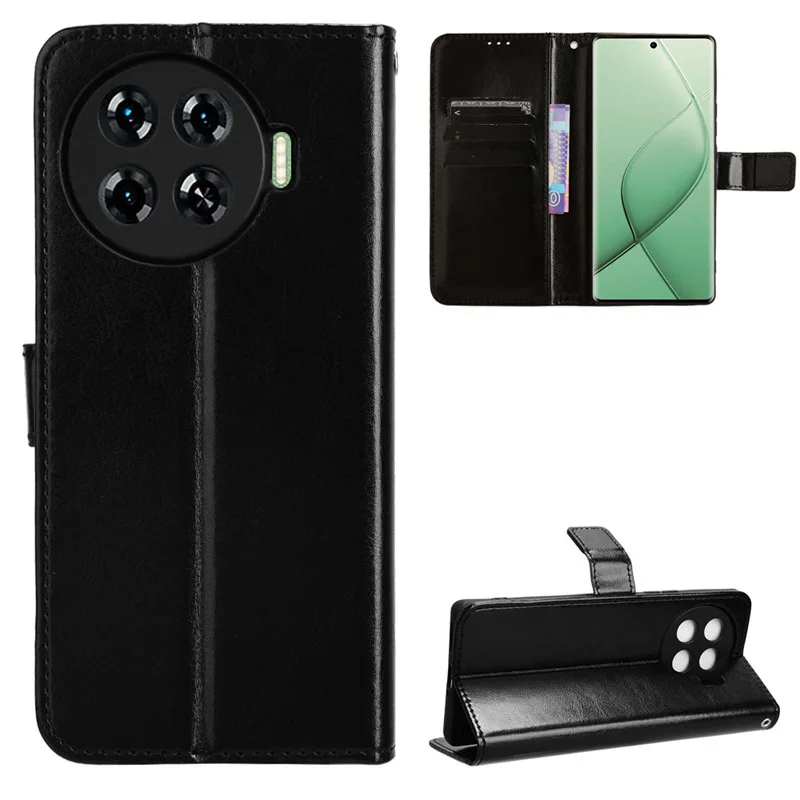 COQUE Per Tecno Spark 20 Pro Plus – Custodia Con Motivo Triangolare Magnetico E Porta Carte (Nero)