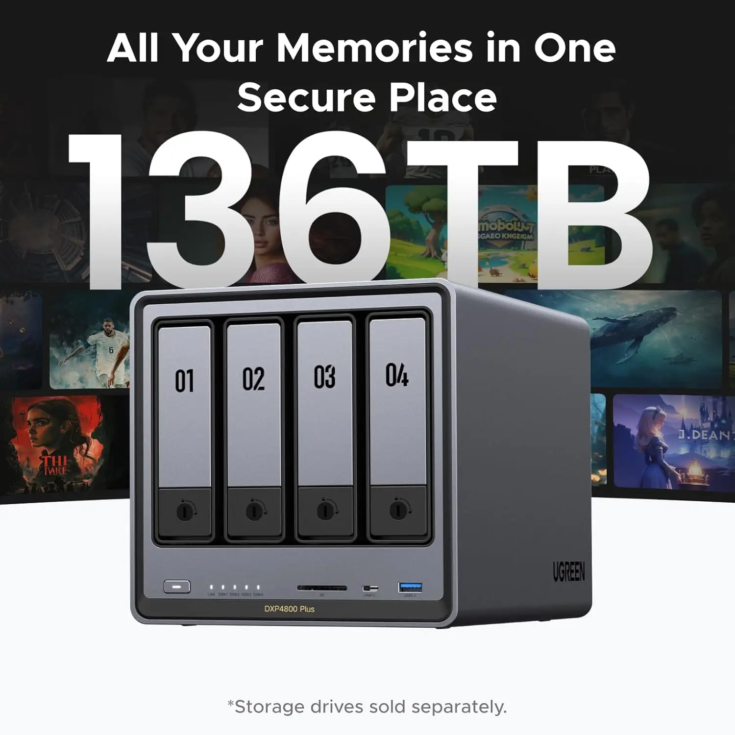 【未開封】UGREEN NASync DXP4800 Plus NAS UGREEN 4ベイ NASストレージ - 136TB超大容量と高速10GbE転送