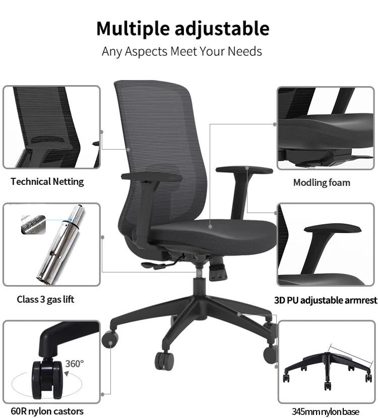 Study Seating Middle Mesh Fabric Office Chairs supplier