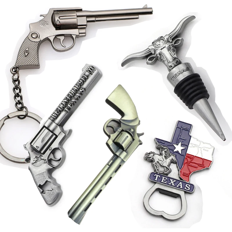 Wholesale Custom Zinc Alloy Pistol Revolver Keychain Texas Tourist