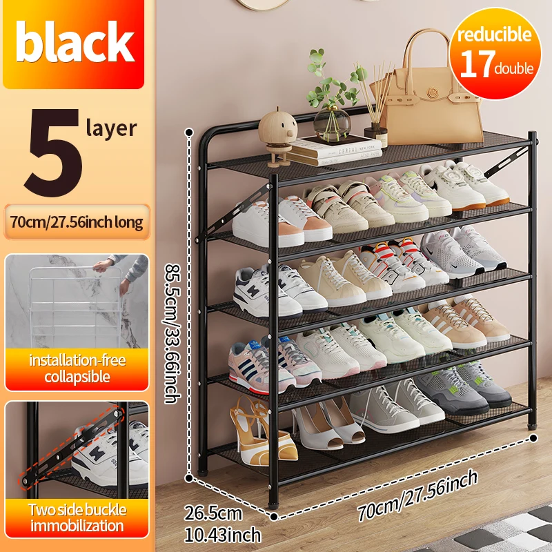 Wholesale 5-Layer Metal Grid Foldable Shoe Rack Stand Rust-proof Folding Shoe Organizer for Entryway Closet Use