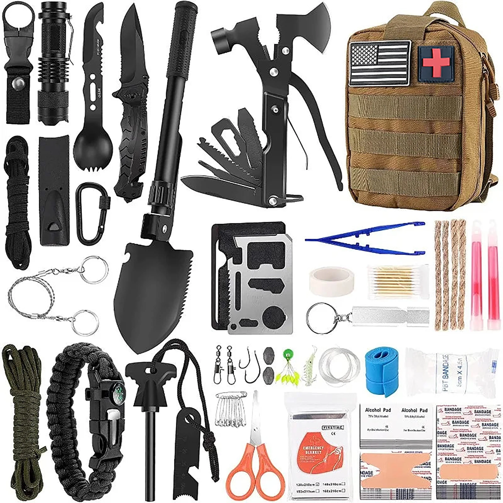 Professional 142 Pcs Survival Kit First Aid Emergency Gear Equipment Men Women Camping Hiking Perfect Gift Dad Husband Father's manufacture