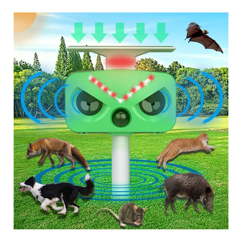 SAIJZEK New Design IP66 solar powered ultrasonic Dog/Bird/Fox/Monkey marten repeller ROHS Animal Repeller effective cat repel