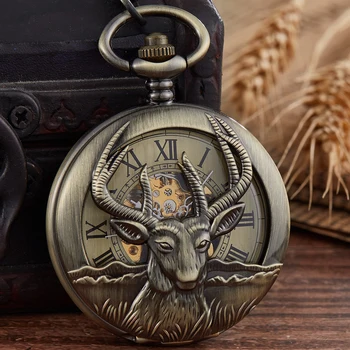 Best Sale Vintage Classic Hollowed-Out Clamshell Deer Head Manual Mechanical Pocket Watch For Men And Women