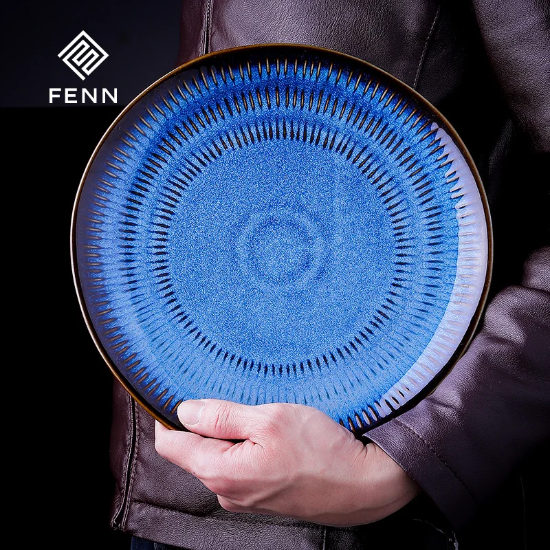 product fenn creative color ceramic dinner salad dessert plate reactive glaze change blue color restaurant porcelain dining plate sets-56