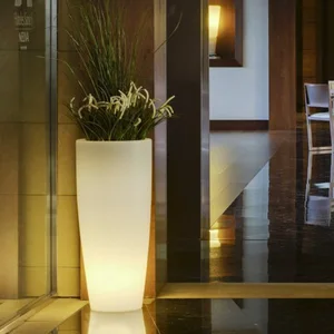 16-Color LED Illuminated Cylindrical Flower Vase Pot Trays for Garden Decor and Planters