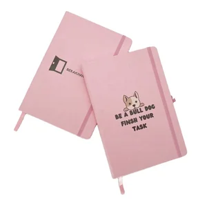 Customized Cover A5 PU Leather Business Gift Diary Logo Printed Pink Hardcover Journal Notebook with Elastic Strap