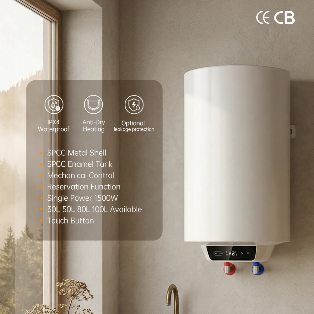 30L/50L/80L/100L 1500W Wall-Mounted  Shower Touch Screen Stainless Steel US Bathroom Hotel Storage Water Heater