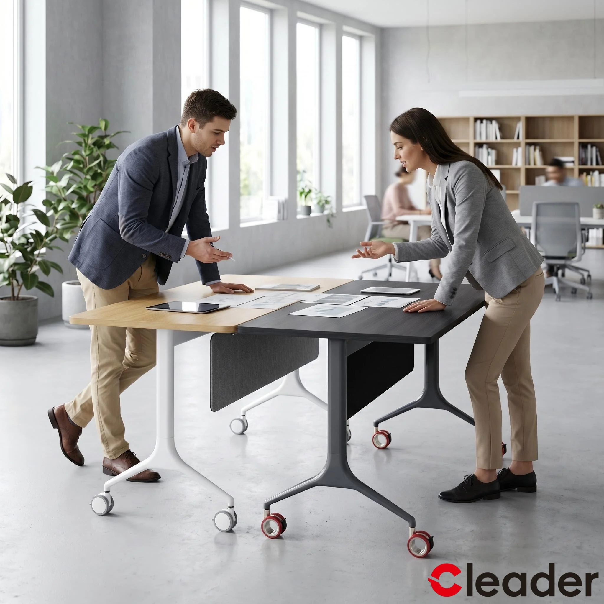 Mesa Móvel de Treinamento Pesada Cleader com Painel Acústico de Modéstia em Madeira para Seminários e Reuniões – Mobiliário para Escritório e Sala de Aula