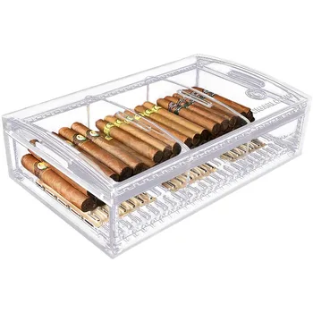 High quality cigar box large capacity separator transparent with moisturizer tablets cases/humidors display acrylic
