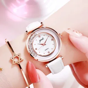 Women Moving Diamonds Watch Leather Strap Lady Girls Wristwatch Elegant Ladies Quartz Relojes Watches