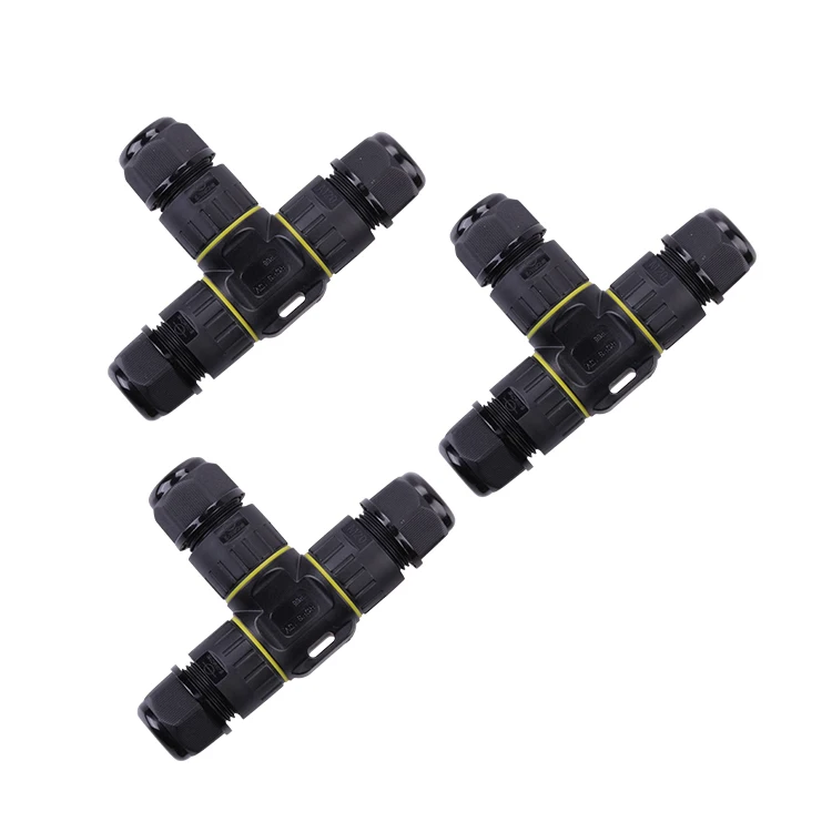 3 Way Mini T Shape Screw Fixing Cable Joiner IP68 Waterproof Power Cable Connector for Outdoor LED Lighting