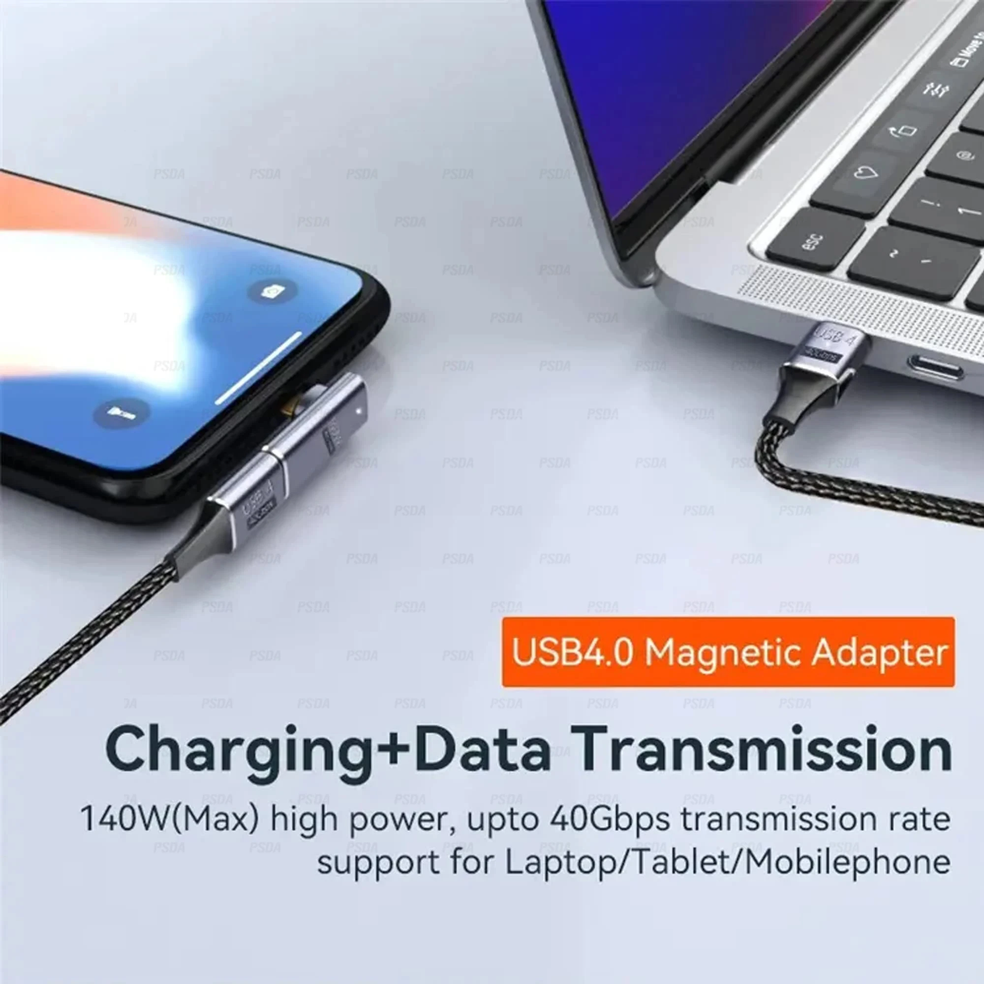 PSDA 100W Magnetic USB Type-C OTG Adapter 40Gbps Thunderbolt Fast Charging Converter USB 3.0 Fash Driver Hub for Macbook Phone