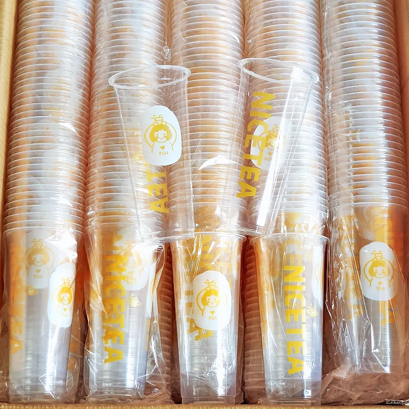 JIMI Custom 500ml 700ml Clear Disposable Boba Bubble Milk Tea Plastic Cups for Parties Drinks