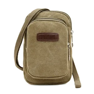 High Quality Retro Canvas Cell Phone Crossbody Messenger Men Bag Shoulder Sling