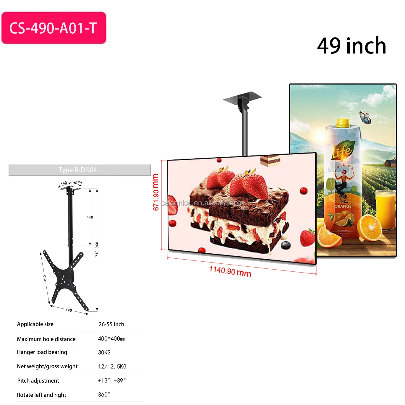 49 inch hanging LCD advertising machine support FHD/4K resolution 1000-3000 high brightness display Digital signage and display factory