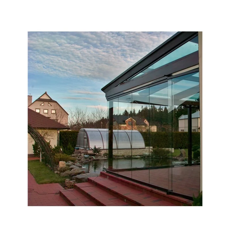 CE Frameless Sliding Folding Accordion Stacking Window As Balcony Window Glazing System Super clear Transparent View Panoramic