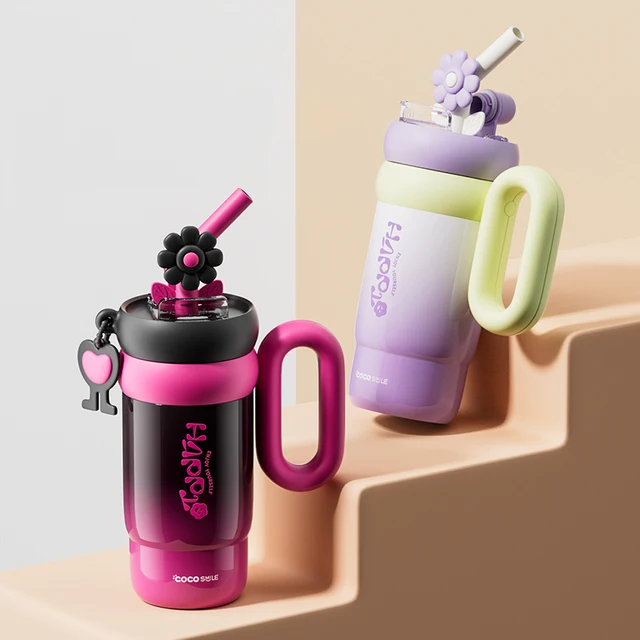 26oz Custom Leisure Tumbler with Straw Stainless Steel Vacuum Insulated Hot Cold Water Bottle with Handle