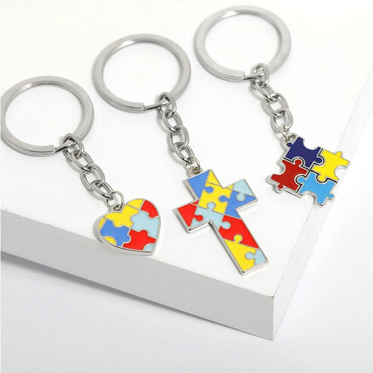 Cute Pretty Enamel Autism Keychain Personalized Charms Wholesale Custom Autism Awareness Metal Luxury Designer Keychains