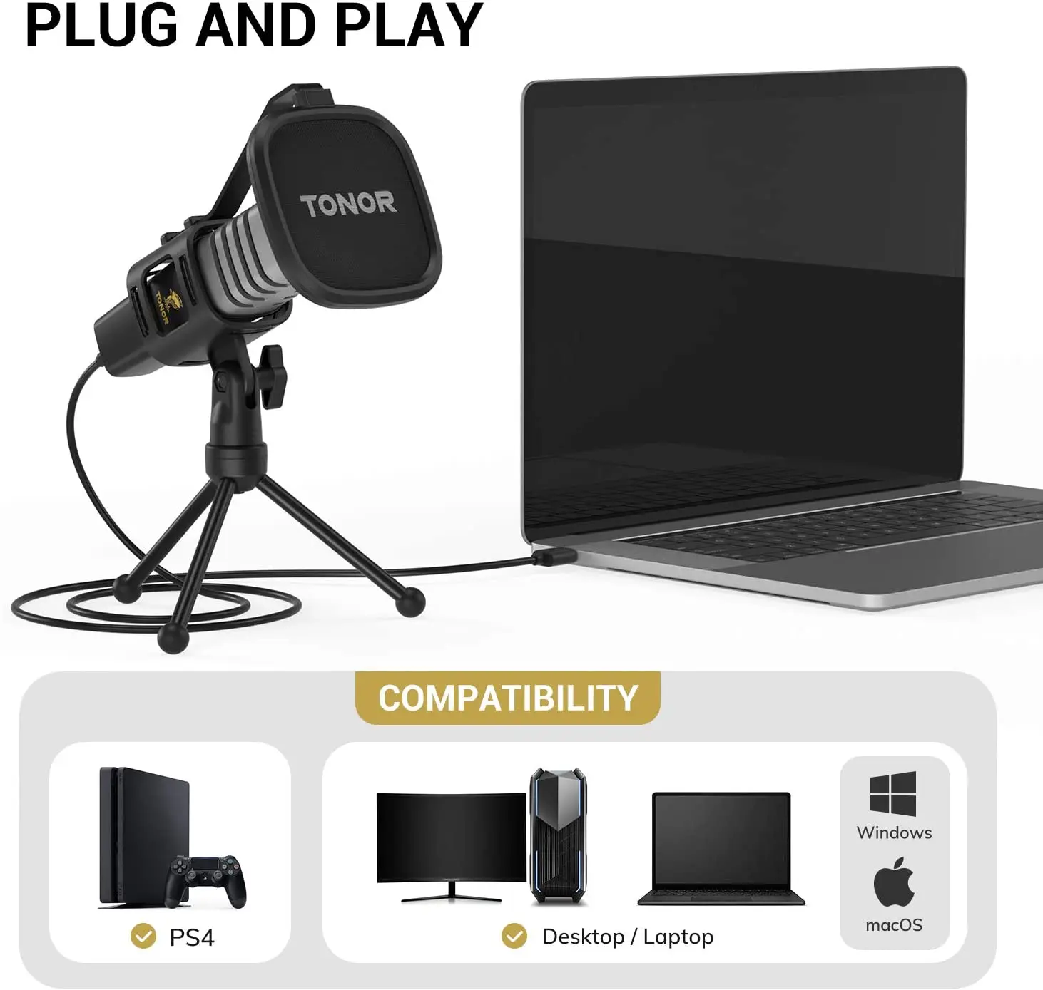 2025 TONOR TC30 Cardioid Condenser Mmicrophone for PC PS4 PS5 with Tripod Stand