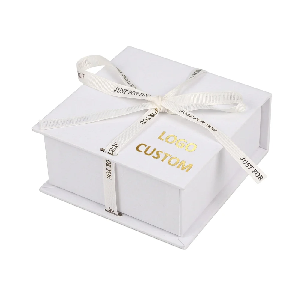 Kotak Hadiah Kaku Bergaya Buku Mewah Ubah Suai dengan Reben dan Simpul, Logo serta Kertas Khas Boleh Daur Semula untuk Penyimpanan Kalung, Gelang dan Kosmetik