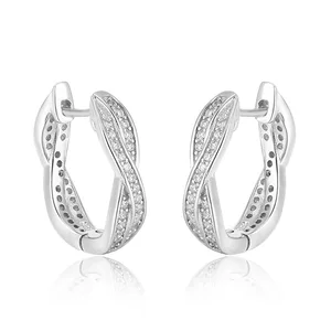 Design Fashion Jewelry 925 Sterling Silver Earring Rhodium Plating Entwined Infinity Symbol Love Huggie Earrings Women