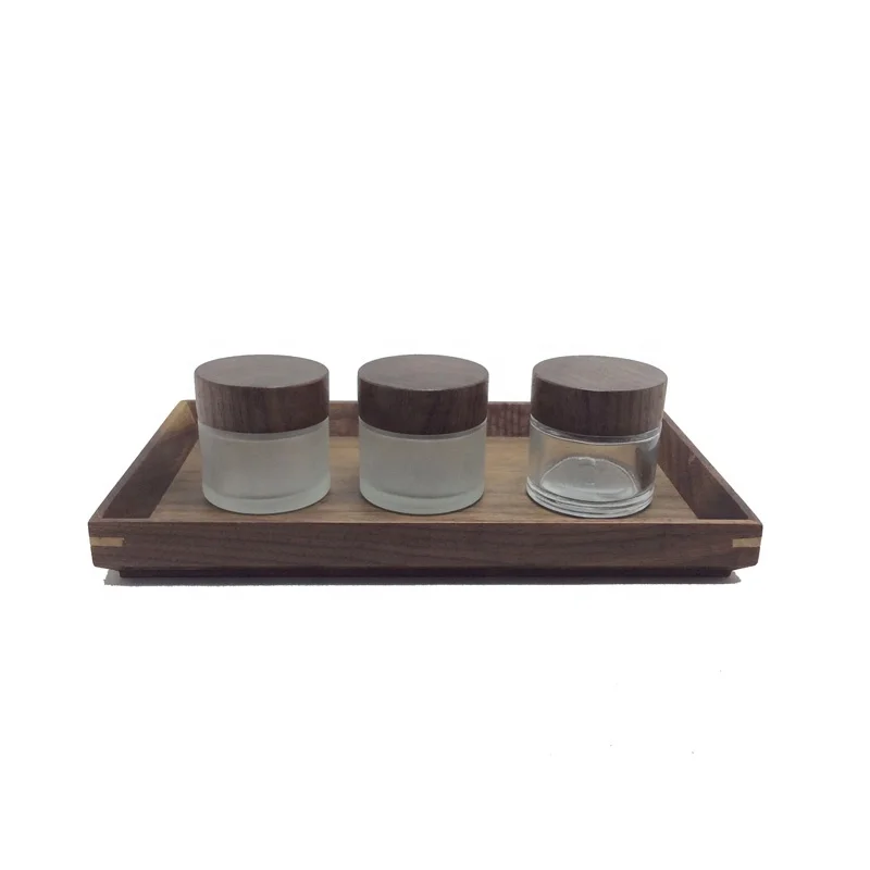 Empty 5ml 10ml 30ml 50ml 100ml 200ml Frosted Glass Jar Bamboo Lid Cream Jar Wooden Cosmetic Packaging