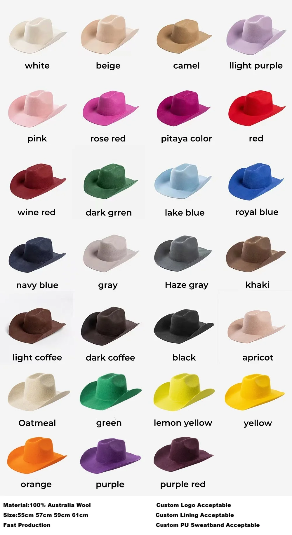 4 Cappelli Da Cowboy Donna In Feltro – Tesa Larga Stile Western Con Cinturino E Gemme, Cappelli Autunno Inverno Per Feste A Tema