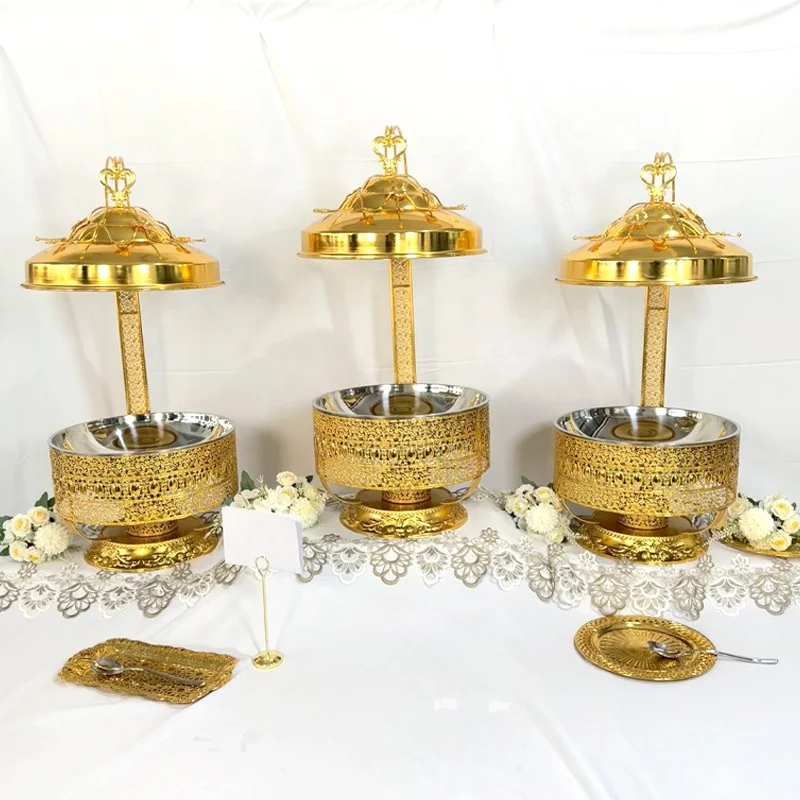 Large Capacity 8L Stainless Steel Gold Chafing Dish with Hanger Lid New Hot Pot for Buffet Parties Weddings Metal Fuel Heating