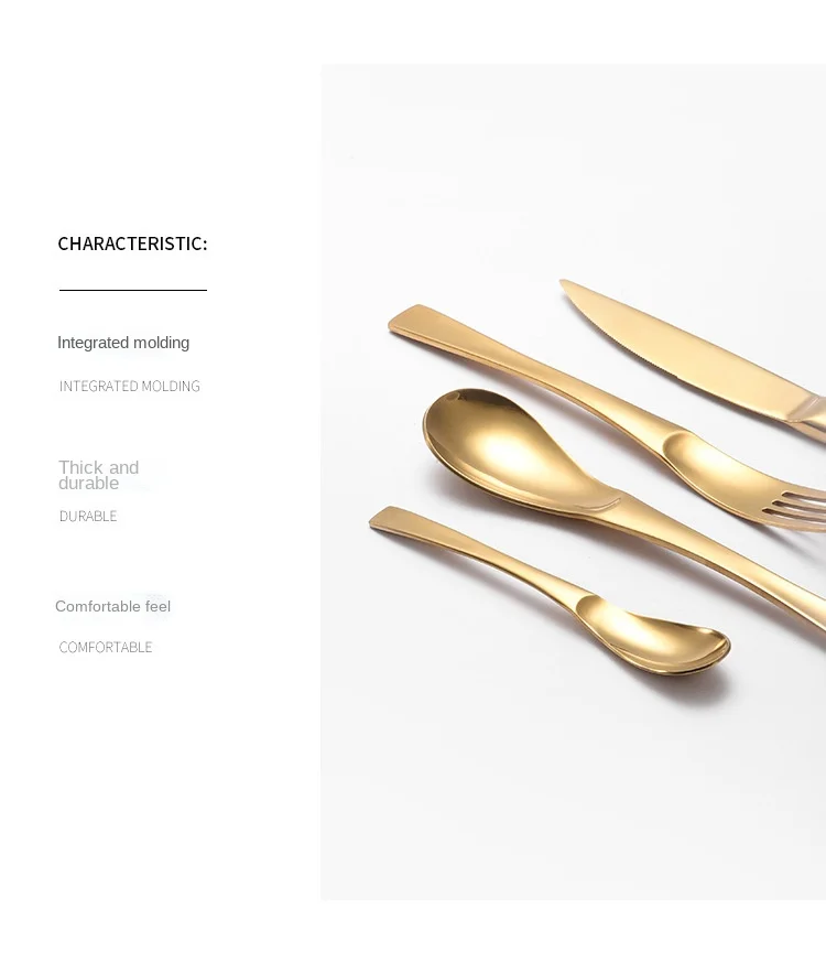 304 Stainless Steel Flange Wire Titanium-Plated Rose Gold Knife Fork and Spoon Four-Piece Tableware Set Western Food Hotel Steak