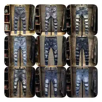 Man Jeans Stretch Custom Stacked Denim Jeans Men Skinny Style Men Jeans Fashion Design Wholesale Dark Blue Vintage Slim Woven