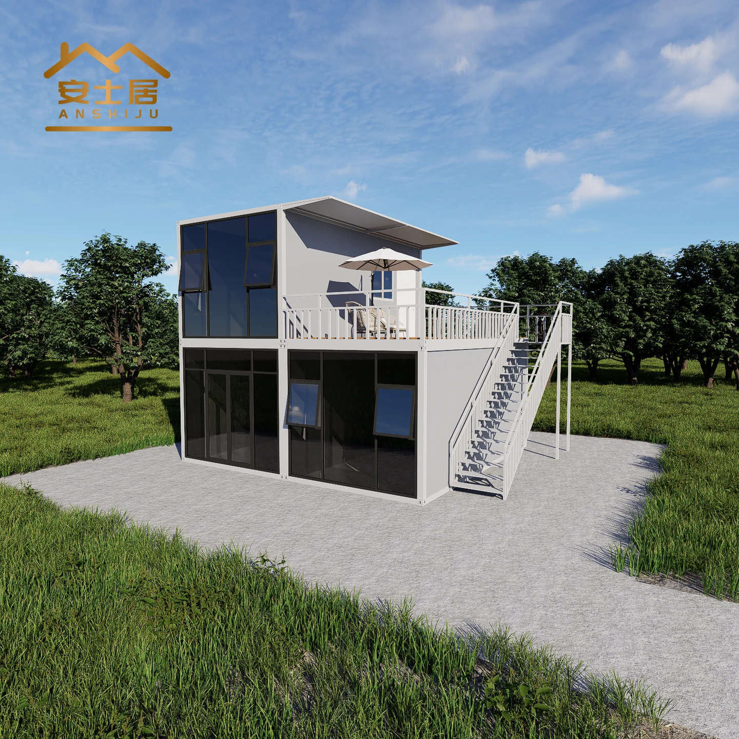 Two Story Glass Office Prefab Container House 20 ft  40ft  Prefab Smart Shipping Detachable Container House