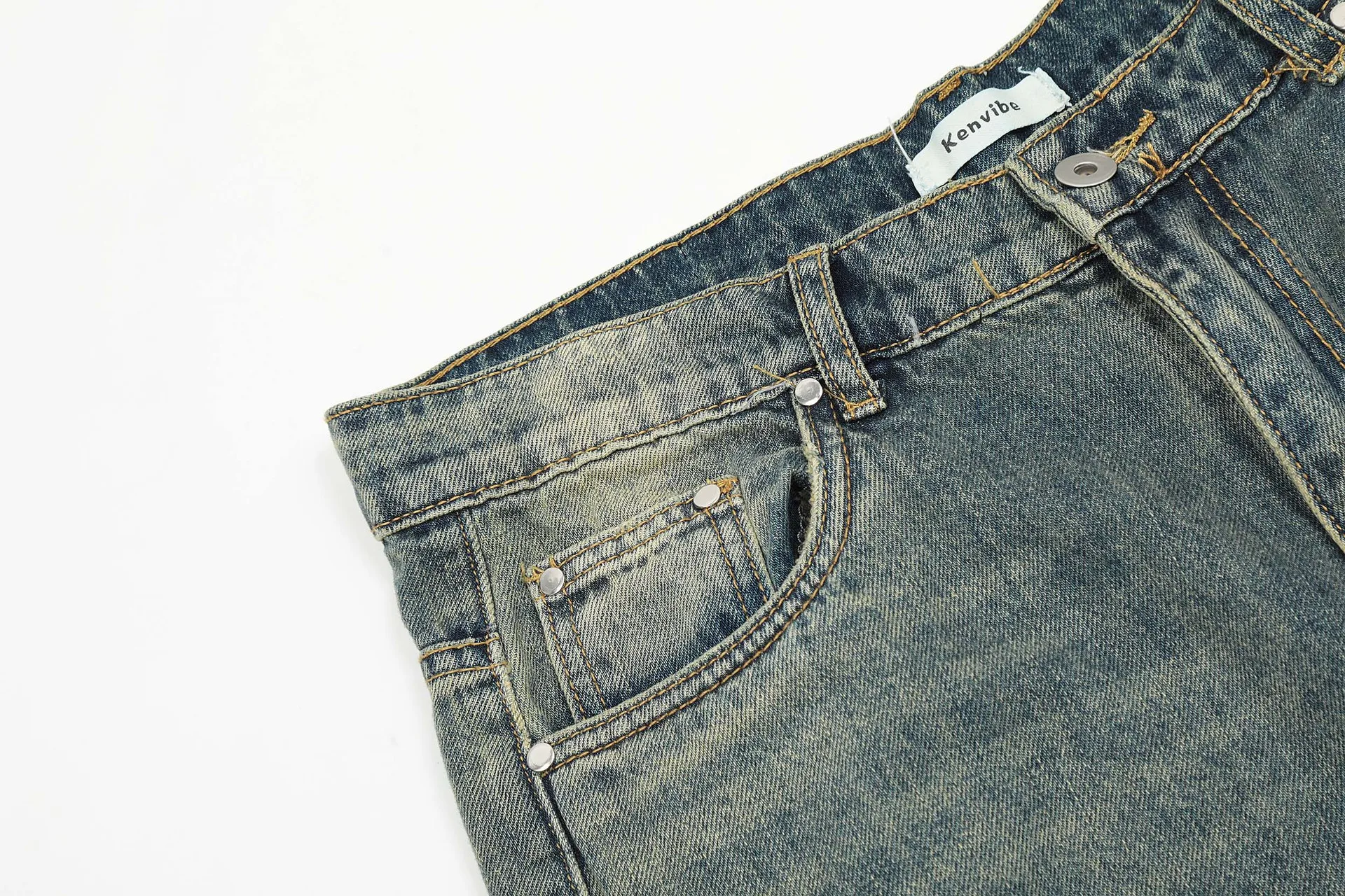 Washed to Make Old Trouser Leg Tattered Cat Whiskers Custom Jeans Tapered Men Trousers Jeans