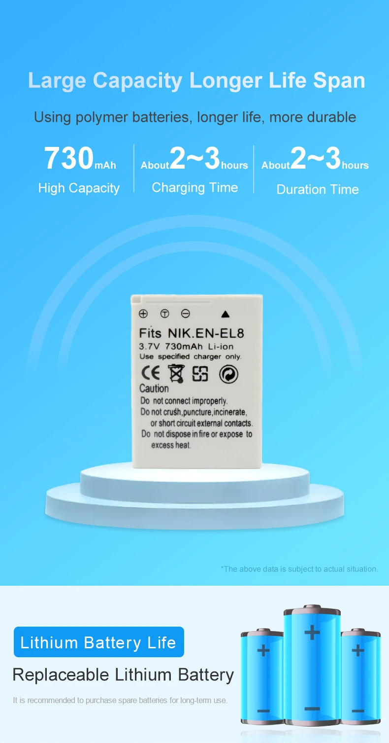 3.7V 730mAh EN-EL8 Camera Battery Lithium-ion Battery ENEL8 for Nikon Coolpix-S50 Coolpix-S50c Coolpix-S51c Coolpix-S52 Cameras supplier