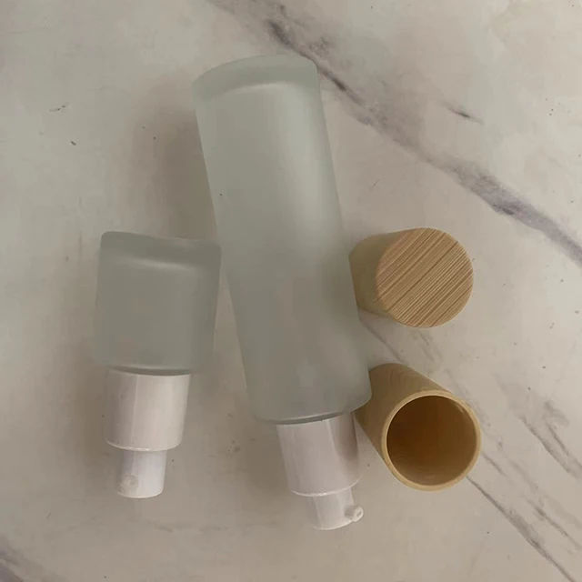 Hengjian 20ml 30ml 40ml 60ml 80ml 100ml 120ml Frosted Glass Cosmetic Lotion Toner Cream Bottle with Plastic Bamboo Pattern Cap