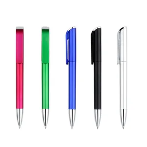 Customized logo Twist Action Plastic Ball Pen Matte Coated  Big Clip Promotional Gift Pen