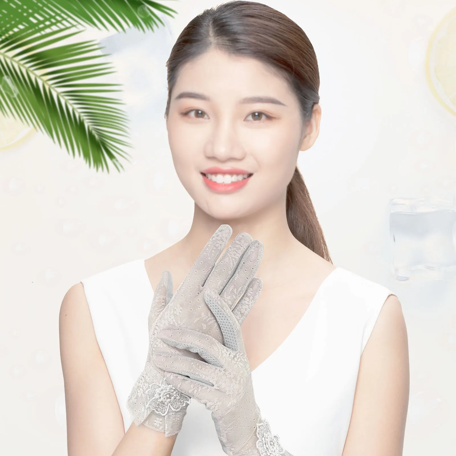 Новые солнцезащитные перчатки в горошек с сенсорным экраном ультрафиолетовая защита серые кружевные летние уличные для женщин и