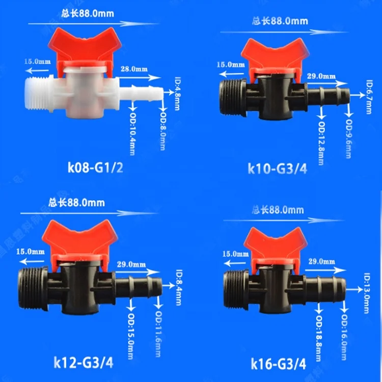 Various 1/2 Ball Valves Hose Barb Connectors for Drip Irrigation Hoses and Aquariums