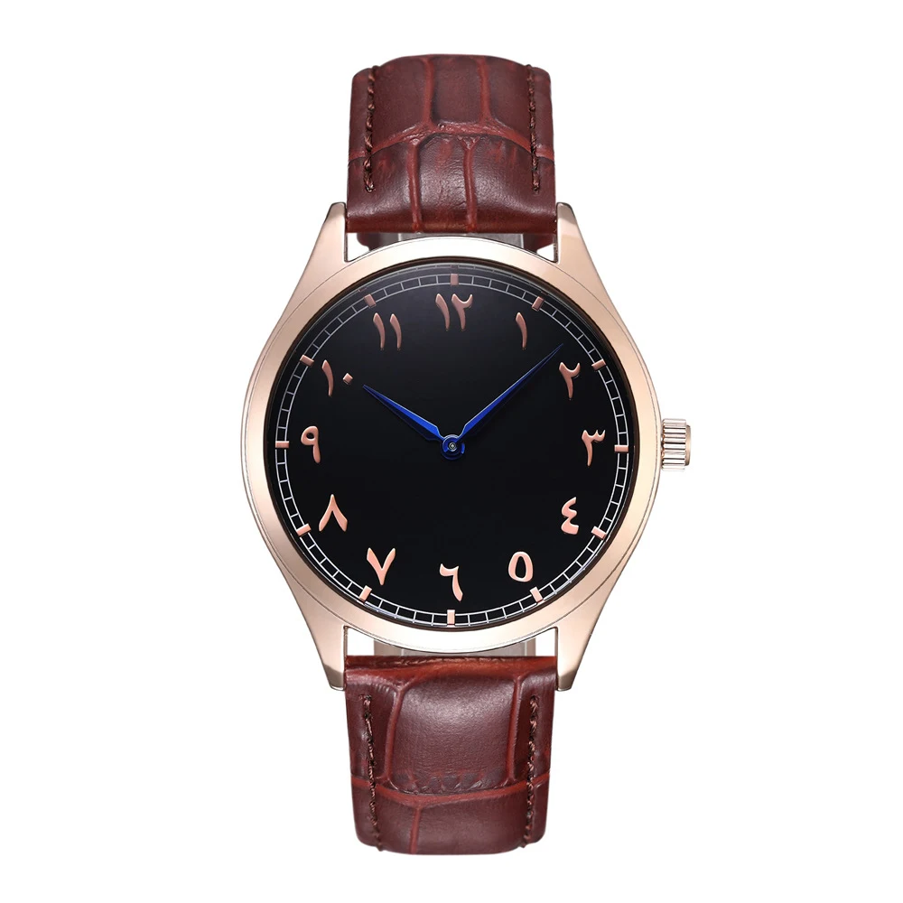 Rose-gold Color Blank Dial With Arabic Number Quality Mens Dress Watch  Leather Band Quartz Watches Montres De Luxe