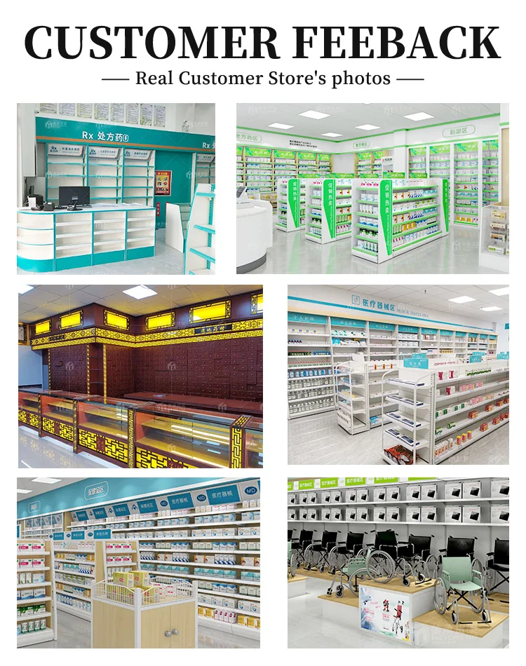 Meicheng Pharmacy Shop Decoration Logo Medical Shelf Used Pharmacy Rack Shelf\n