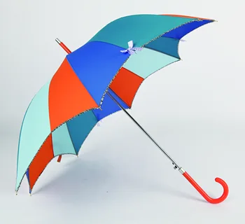 Straight J-handle Umbrella Low-price Umbrella Patchwork Color Umbrella With Bow Trim