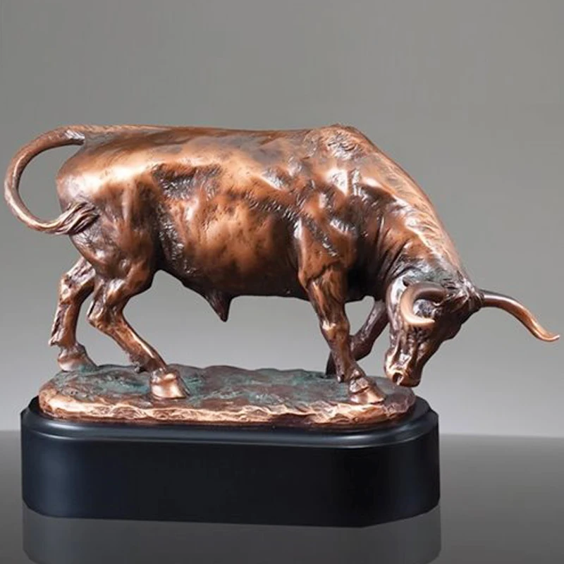 product custom electroplated bronze gold resin animal statue sculpture rodeo show awards bull figure trophy with pedestal base-3