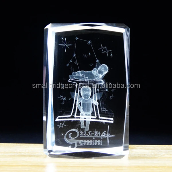 12 Zodiac Animal Theme Souvenir Carved Technique Gift Gemini 3D Laser Engraved Crystal Cube details