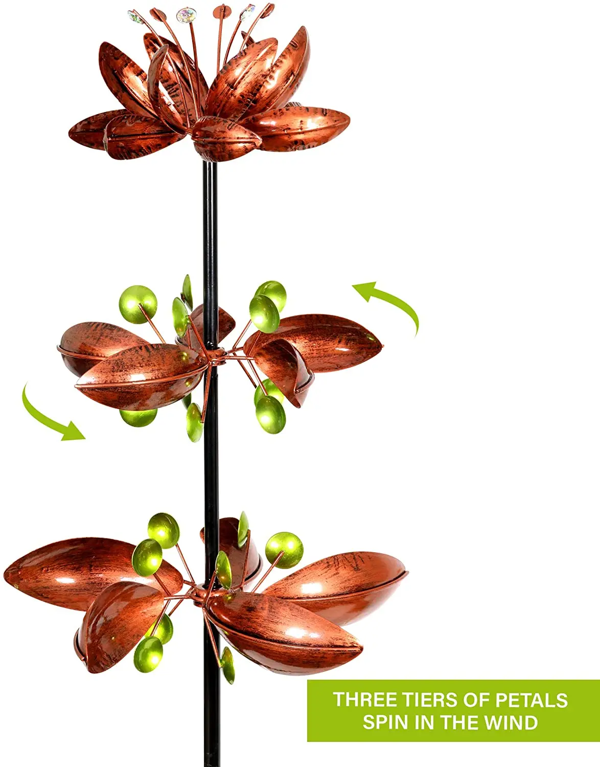 Vertical Wind Spinners Garden Stake 3 Flower Spinners In Bronze Metal ...