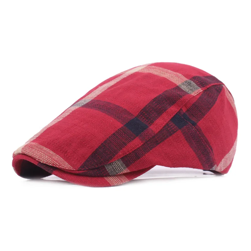 Wholesale Summer Character Casual Hats for Men and Women Plaid Beret Retro Sun Travel 100% Cotton
