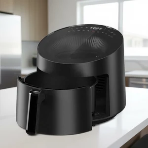 5 Liter Smart Digital Hot Air Fryer 10 Preset Programs View Window for Household Hotel Glass Ceiling and Red Interior Lighting